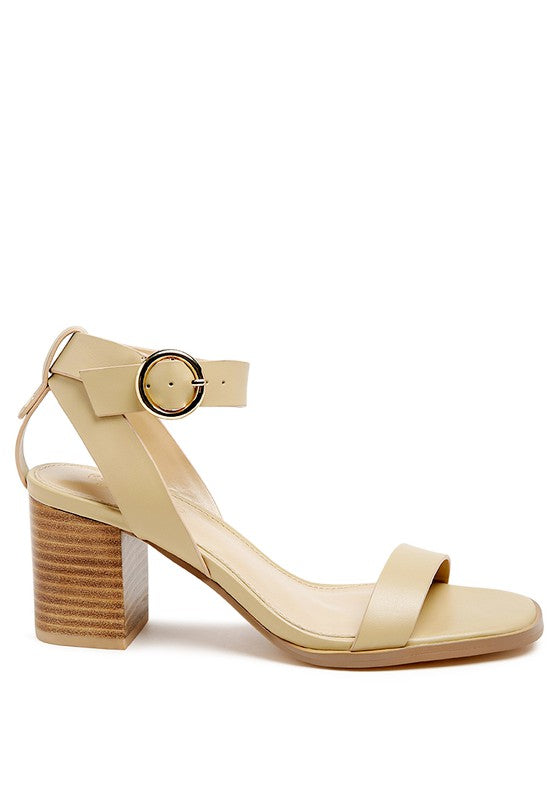 ANKLE STRAP STACK HEELED SANDAL - LEATHER