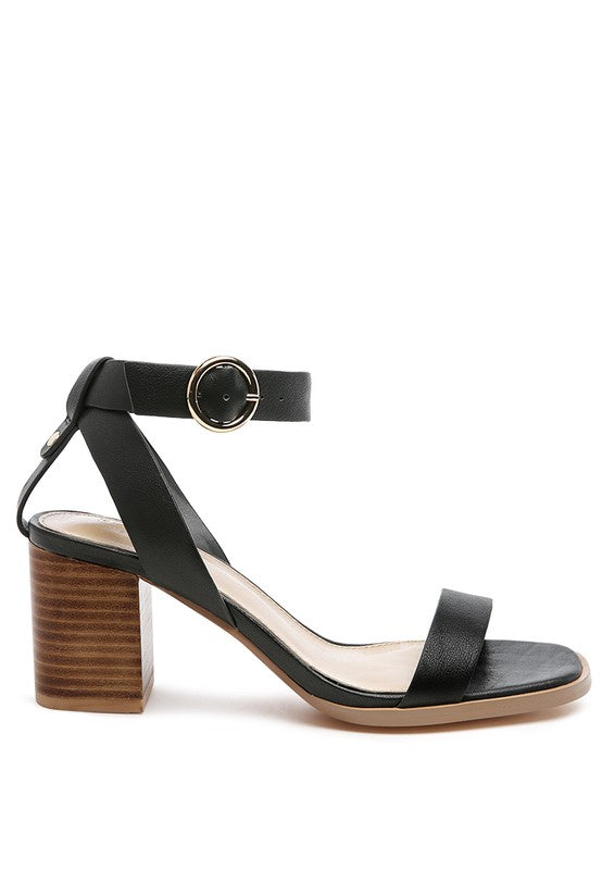 ANKLE STRAP STACK HEELED SANDAL - LEATHER