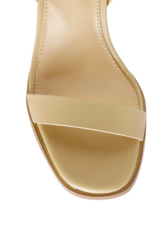 ANKLE STRAP STACK HEELED SANDAL - LEATHER