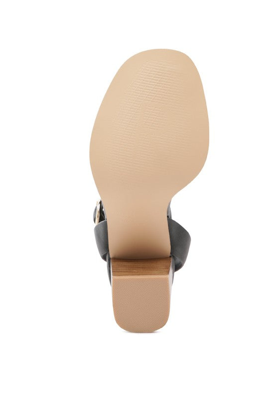 ANKLE STRAP STACK HEELED SANDAL - LEATHER