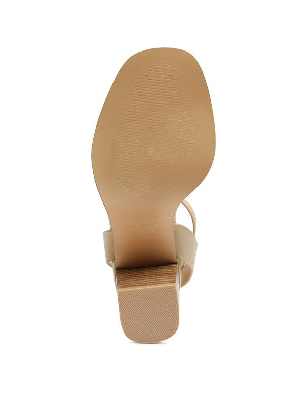 ANKLE STRAP STACK HEELED SANDAL - LEATHER