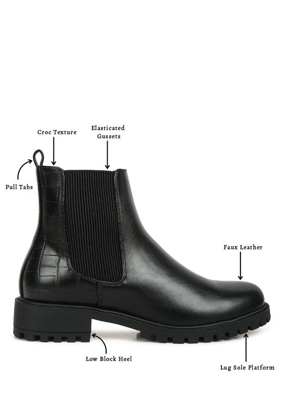 Croc Texture Back Chelsea Boots
