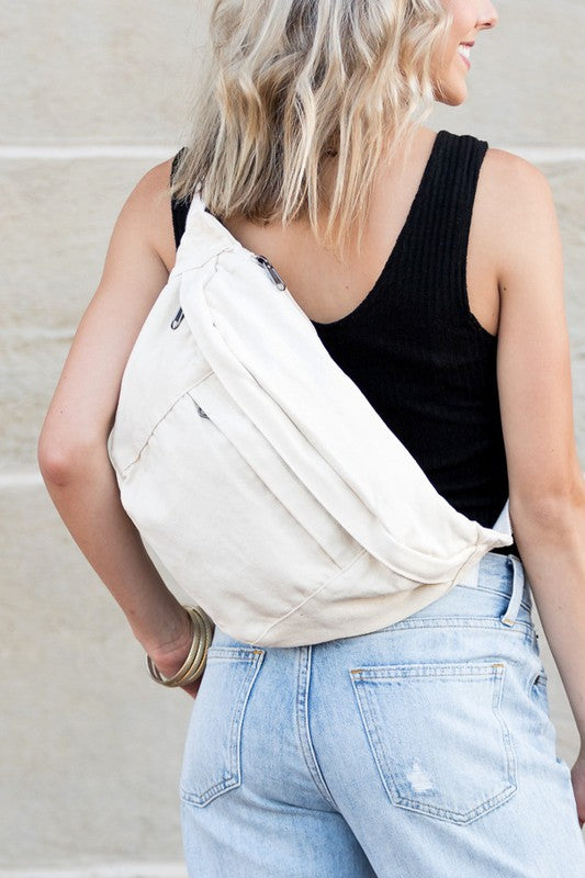 Oversized Canvas Crescent Sling Cross Body Bag
