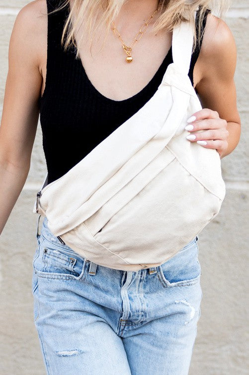 Oversized Canvas Crescent Sling Cross Body Bag