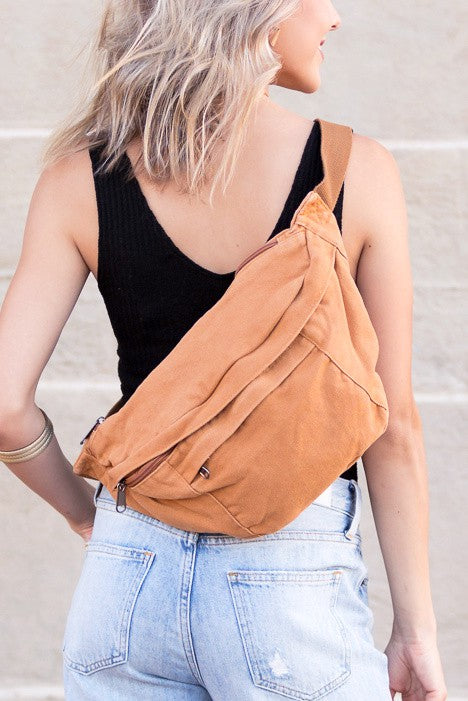 Oversized Canvas Crescent Sling Cross Body Bag