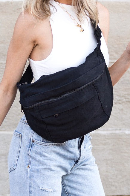 Oversized Canvas Crescent Sling Cross Body Bag