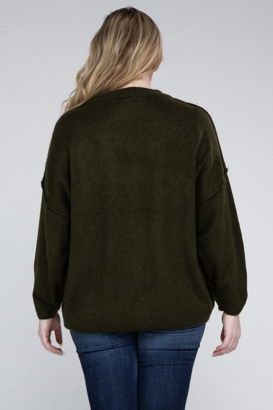 Plus Oversized Round Neck Raw Seam Sweater