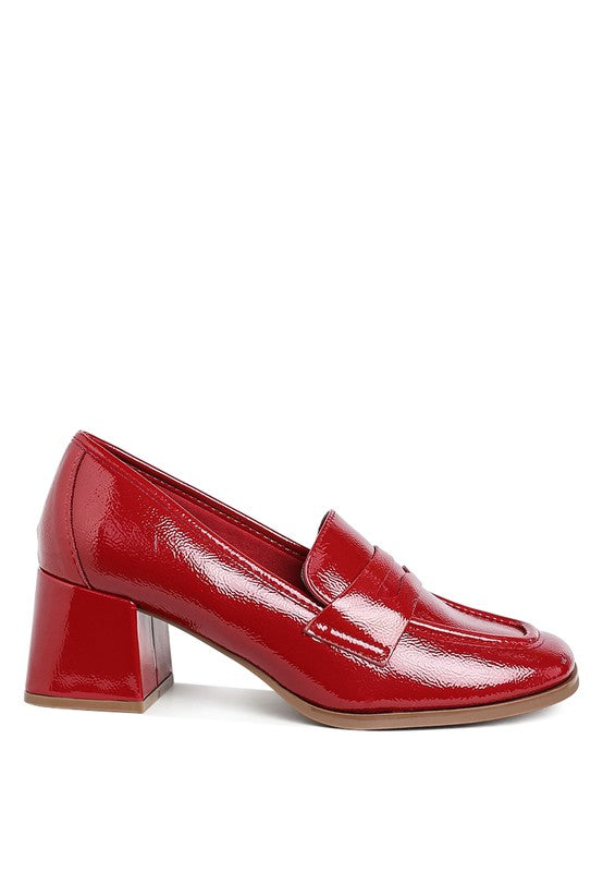 Penny Strap Block Heel Loafers