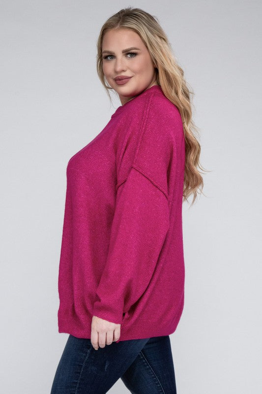 Plus Oversized Round Neck Raw Seam Sweater