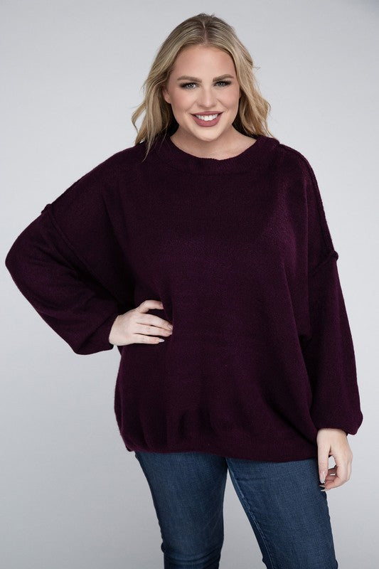 Plus Oversized Round Neck Raw Seam Sweater