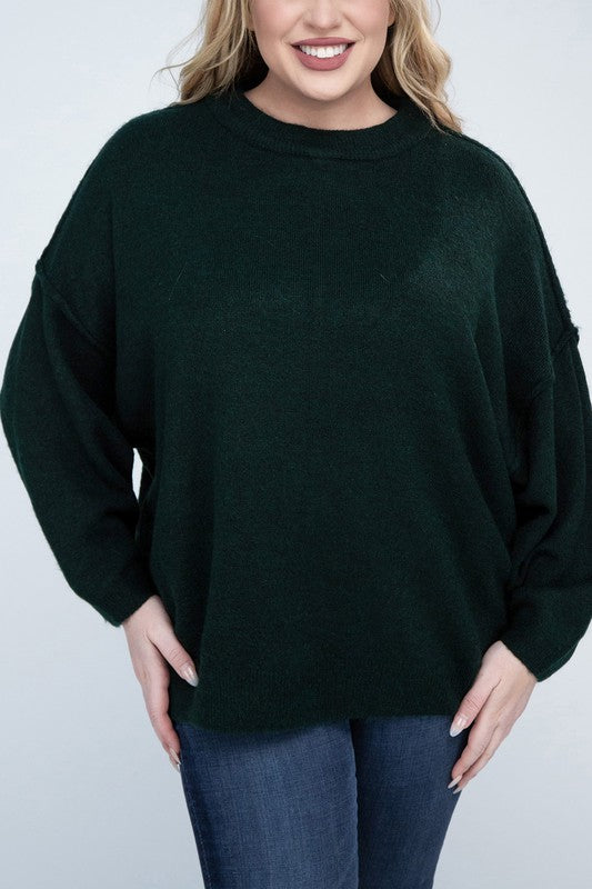 Plus Oversized Round Neck Raw Seam Sweater