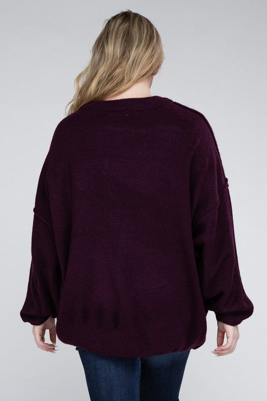 Plus Oversized Round Neck Raw Seam Sweater