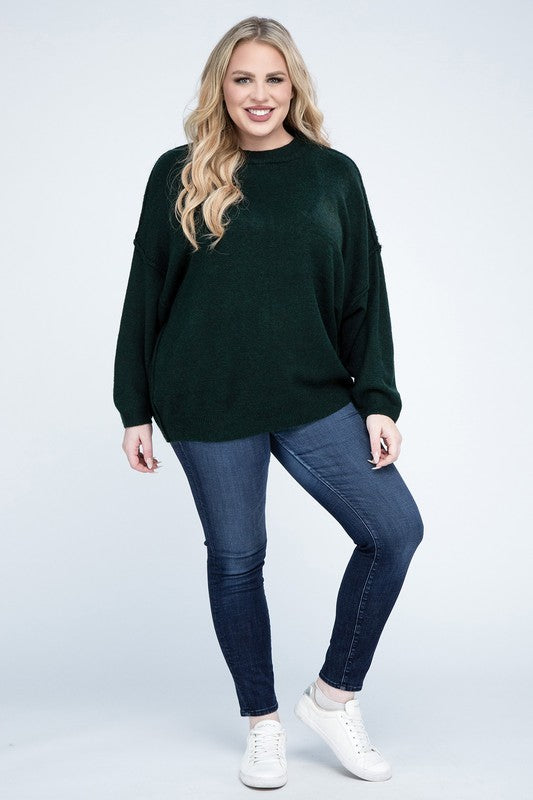 Plus Oversized Round Neck Raw Seam Sweater