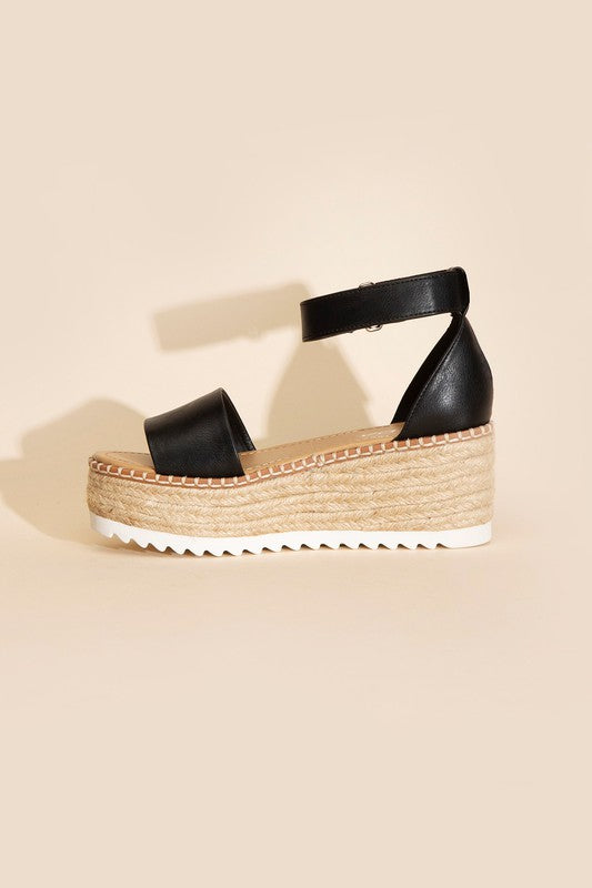 Raffia Platform Sandal with Angle Strap