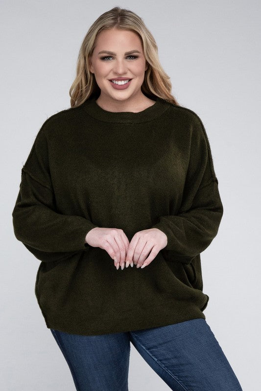 Plus Oversized Round Neck Raw Seam Sweater