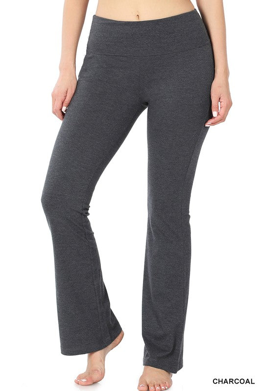 Fold Over Yoga Flare Pants - Premium Cotton