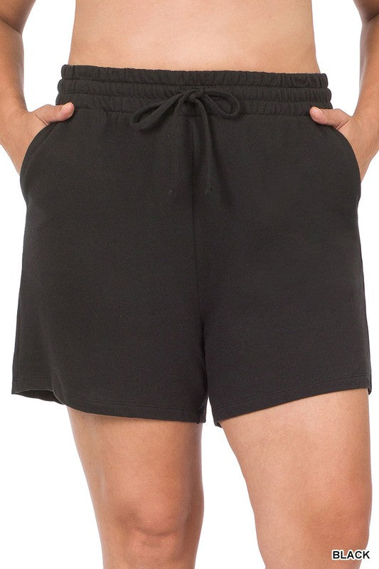 Plus - French Terry Drawstring Waist Shorts