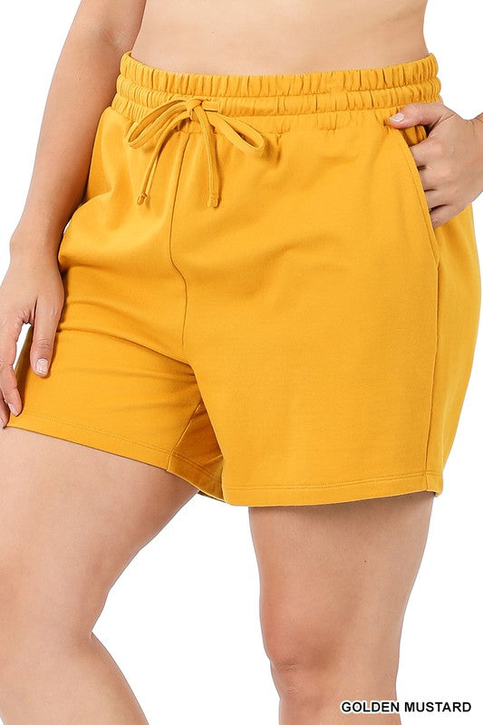 Plus - French Terry Drawstring Waist Shorts