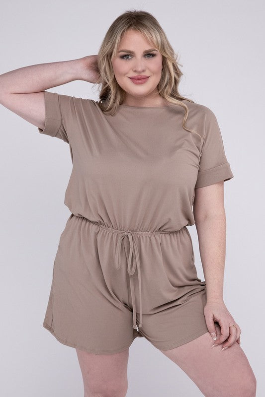 Plus Brushed Romper with Pockets