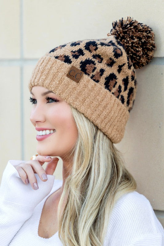 Leopard Pom Beanie