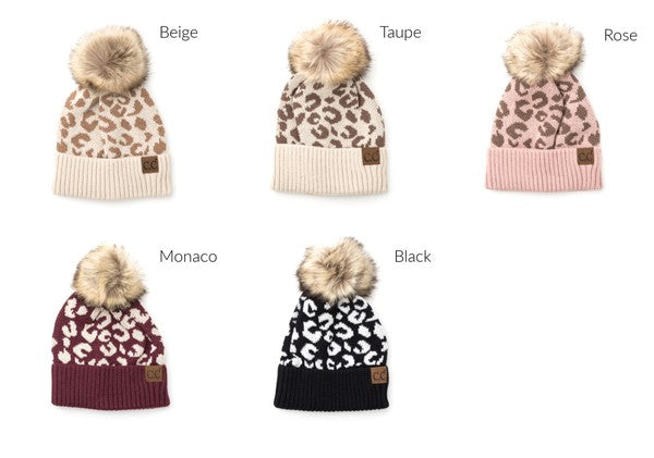 Leopard Print Fur Pom Beanie