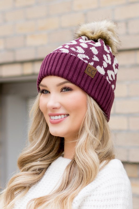 Leopard Print Fur Pom Beanie