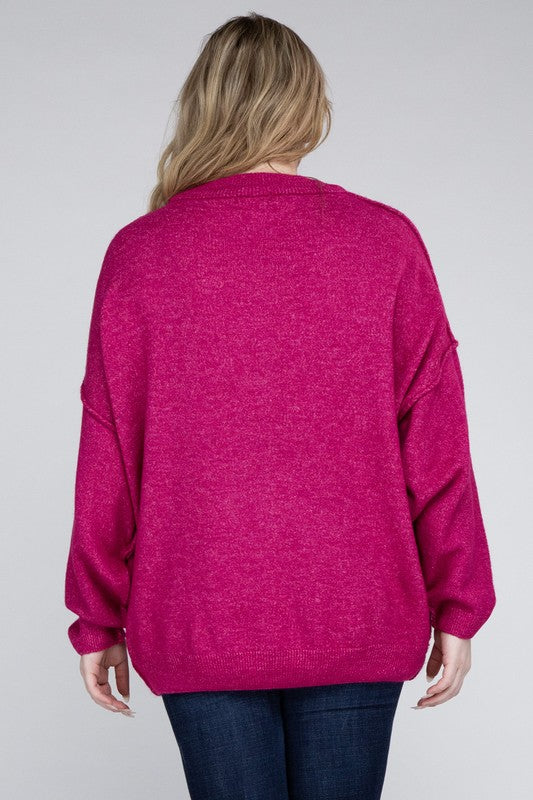 Plus Oversized Round Neck Raw Seam Sweater