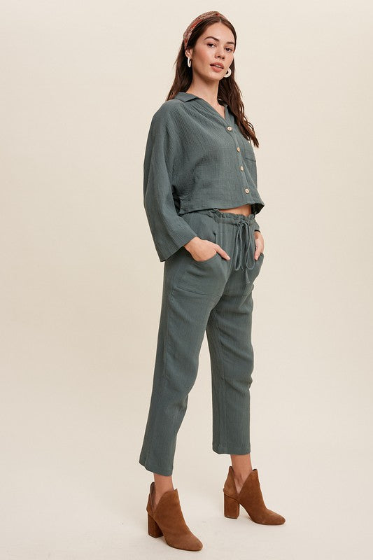 Long Sleeve Button Down with Pants Sets