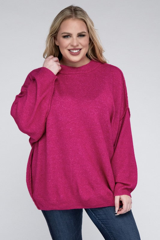 Plus Oversized Round Neck Raw Seam Sweater