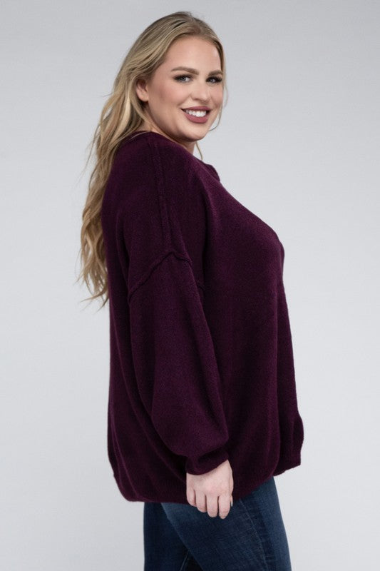 Plus Oversized Round Neck Raw Seam Sweater