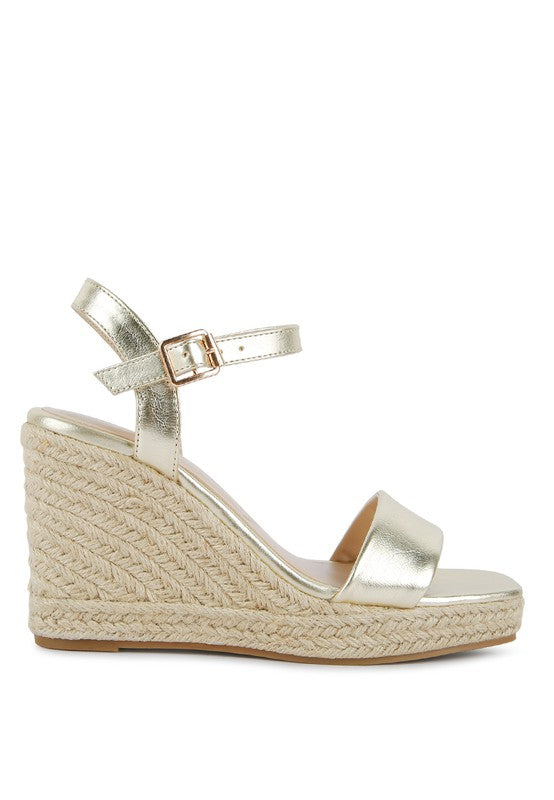 Metallic Woven Wedge Sandals