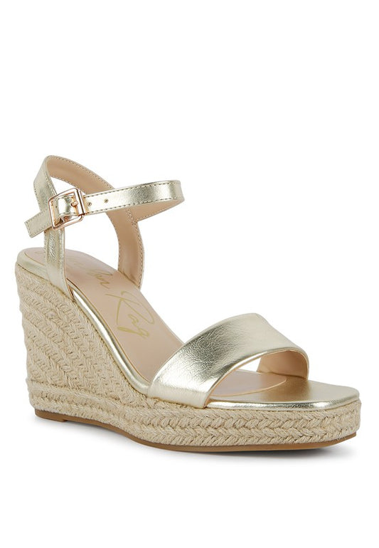 Metallic Woven Wedge Sandals