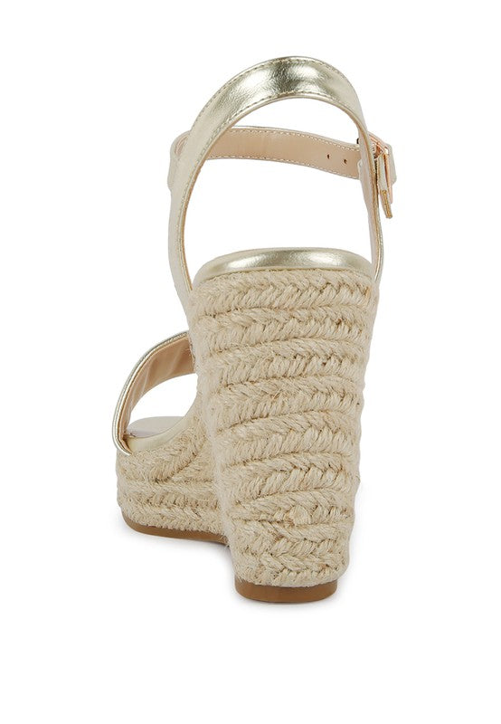 Metallic Woven Wedge Sandals