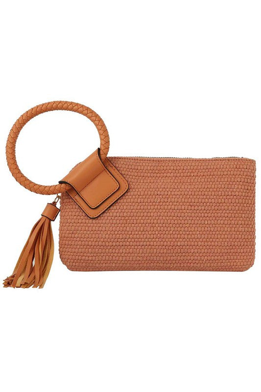 Canvas Tassel Wristlet Clutch