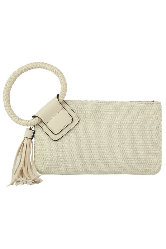 Canvas Tassel Wristlet Clutch