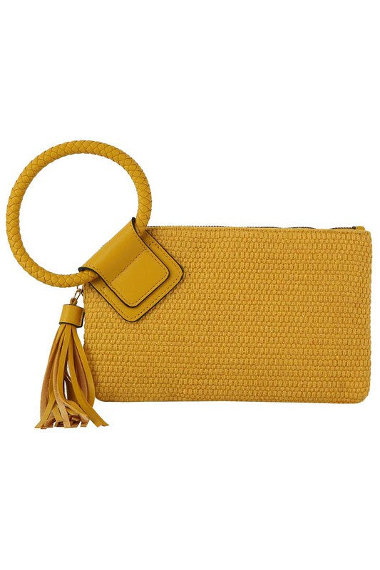 Canvas Tassel Wristlet Clutch