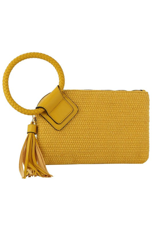 Canvas Tassel Wristlet Clutch