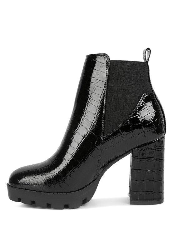 Faux Leather Croc Chelsea Boots