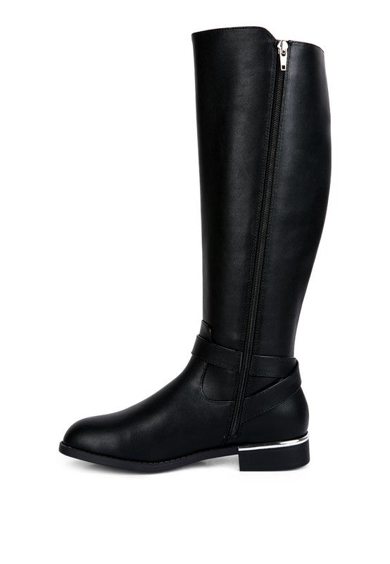 Buckle Strap Embellished Calf Boots