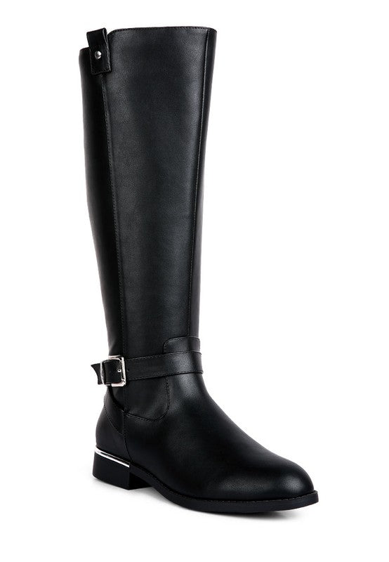 Buckle Strap Embellished Calf Boots