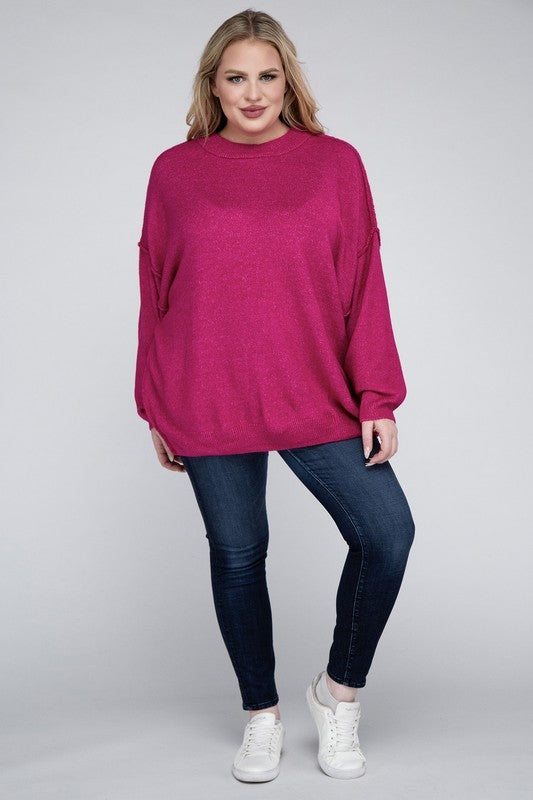 Plus Oversized Round Neck Raw Seam Sweater