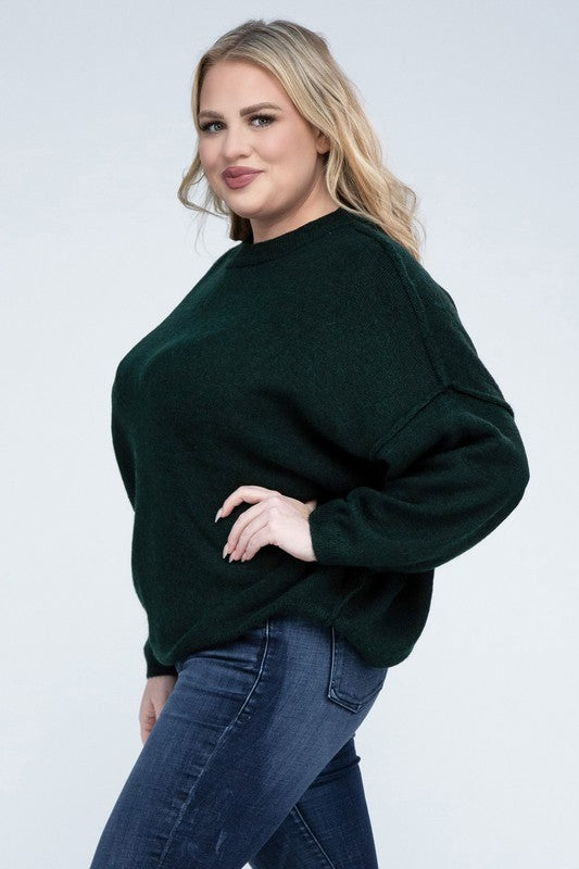 Plus Oversized Round Neck Raw Seam Sweater