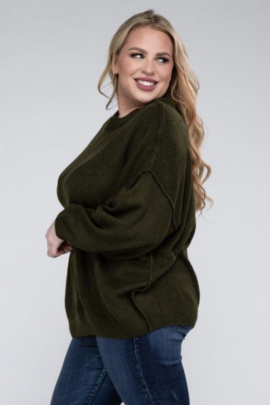 Plus Oversized Round Neck Raw Seam Sweater