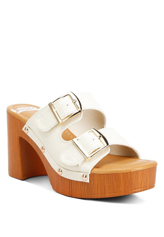 Buckle Strap High Block Heel Mules