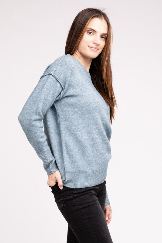 Hi-Low Hem Round Neck Sweater