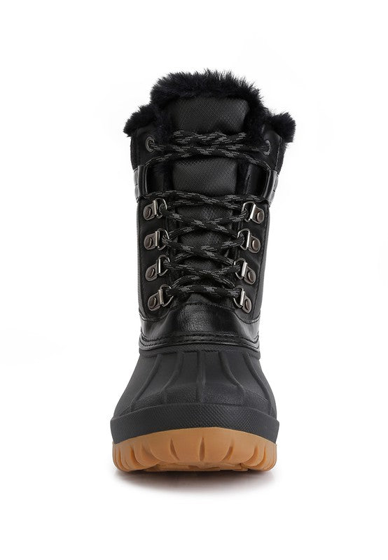 Fur Collar Contrasting Lug Sole Boots