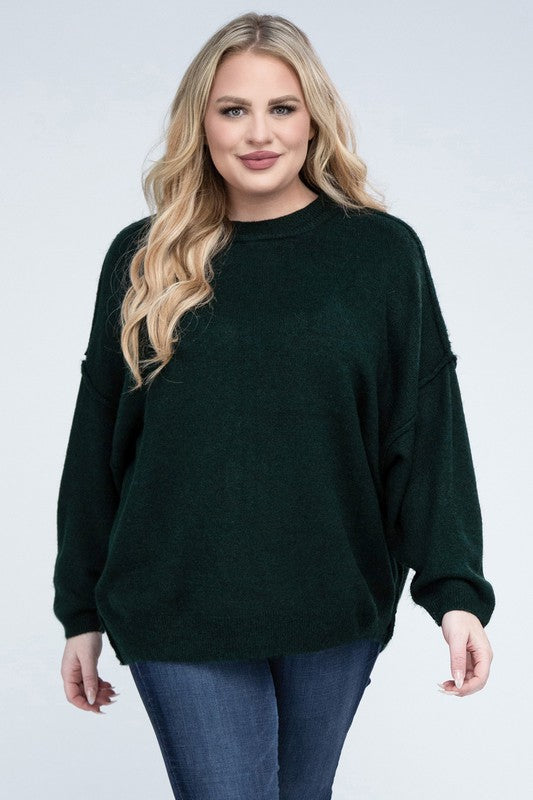 Plus Oversized Round Neck Raw Seam Sweater