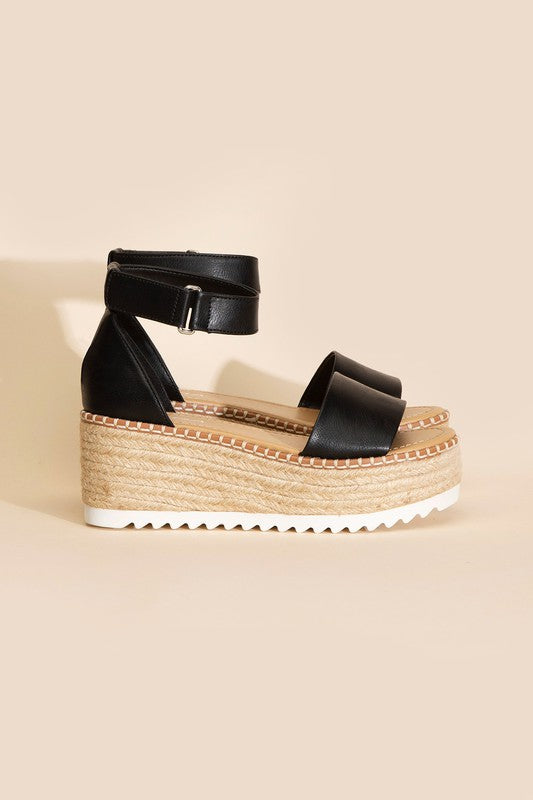 Raffia Platform Sandal with Angle Strap