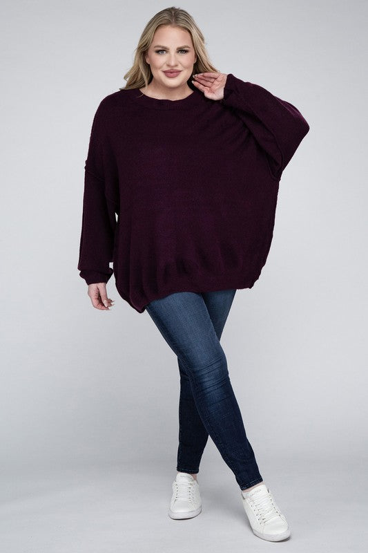 Plus Oversized Round Neck Raw Seam Sweater