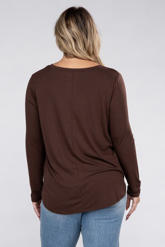 Plus Long Sleeve Round Neck Round Hem Tunic Top